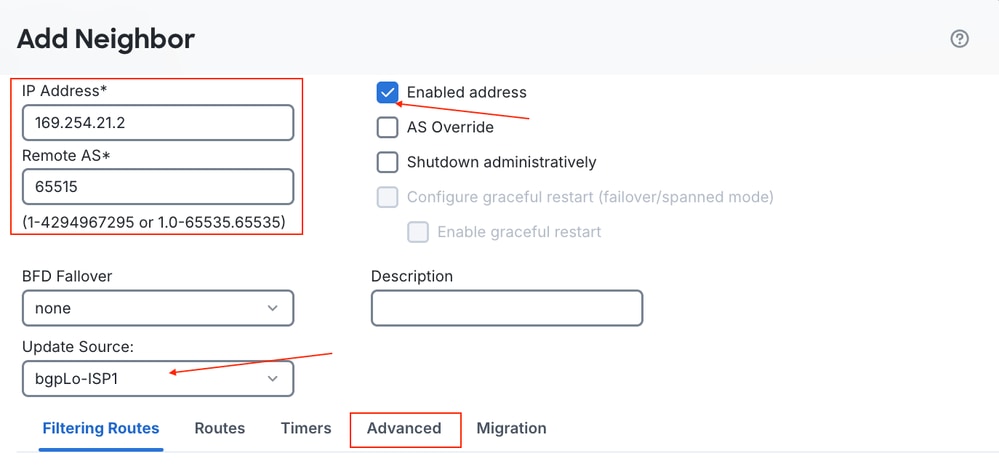 Configure Border Gateway Protocol Peering Information