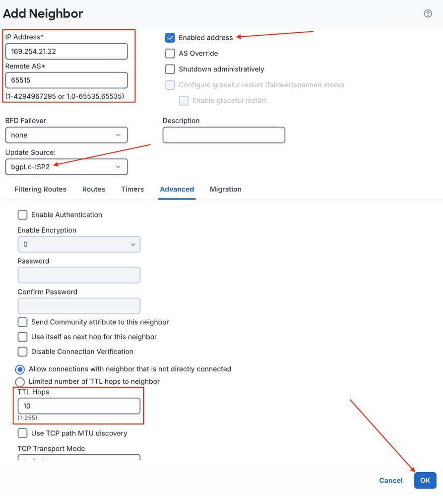 ISP2 Instance 1 BGP Neighbor Configuration