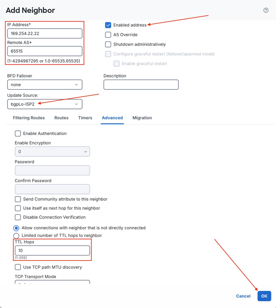 ISP 2 Instance 2 BGP Neighbor Configuration