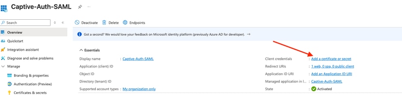 Add Certificate Or Secret Hyperlink
