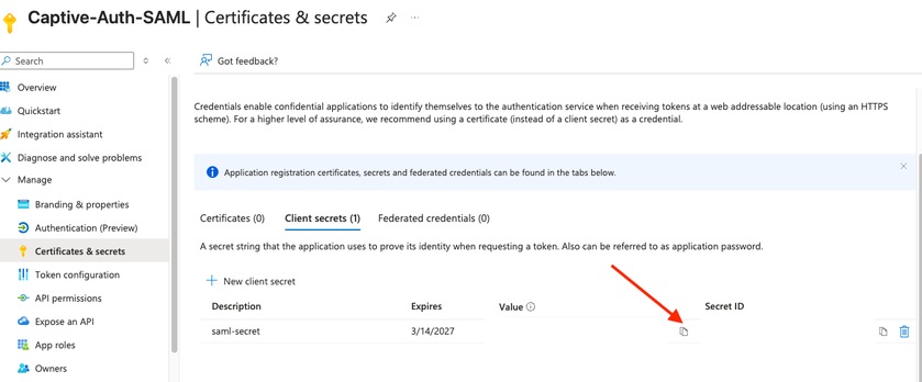 Copy Client Secret Value