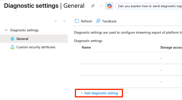 Add New Diagnostic Setting
