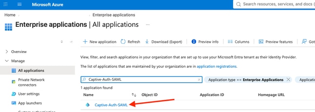Locate Microsoft Entra SAML Toolkit Application