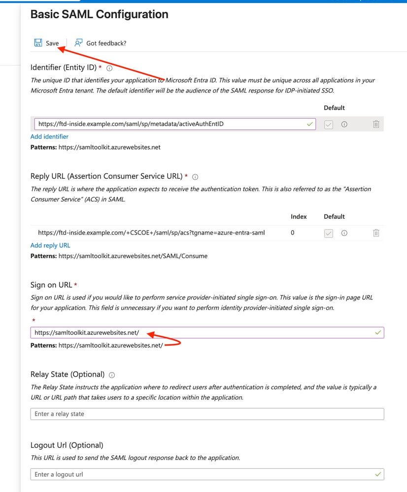 Sign On URL Configuration Entry