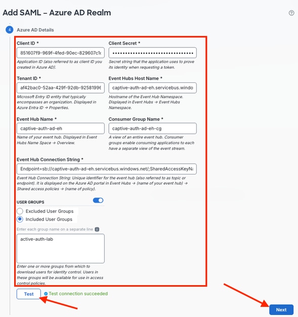 Enter Application And Event Hub Information
