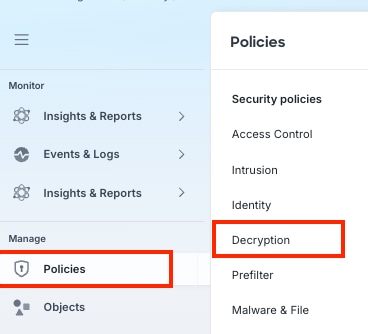 Navigate To Decryption Policy