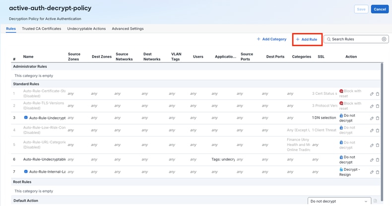 Add Rule And Showing Default Rule Based Decryption Layout