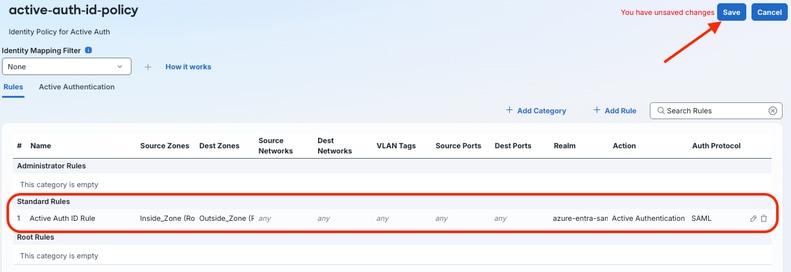 Save Identity Policy Rule Configuration
