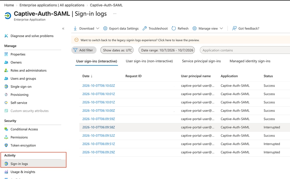 Azure Enterprise Application Sign In Activity Logs