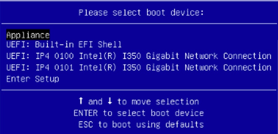 Secure Malware Analytics - Boot device Screen