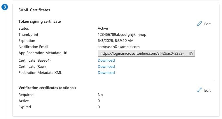 SAML Certificates configuration settings