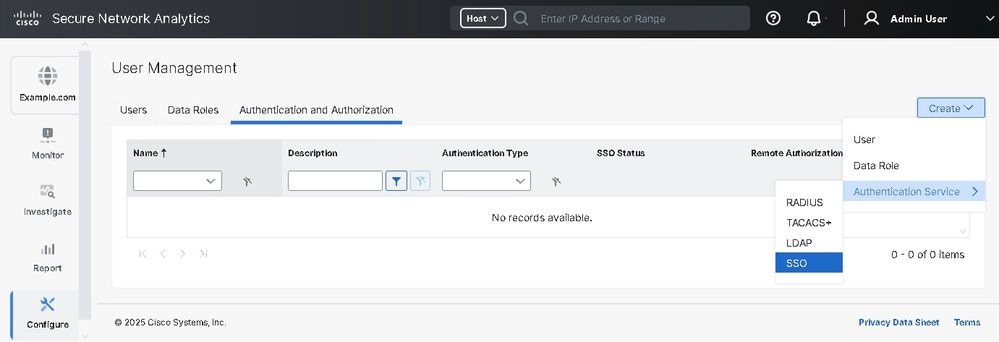 Location of SSO on the User Management page