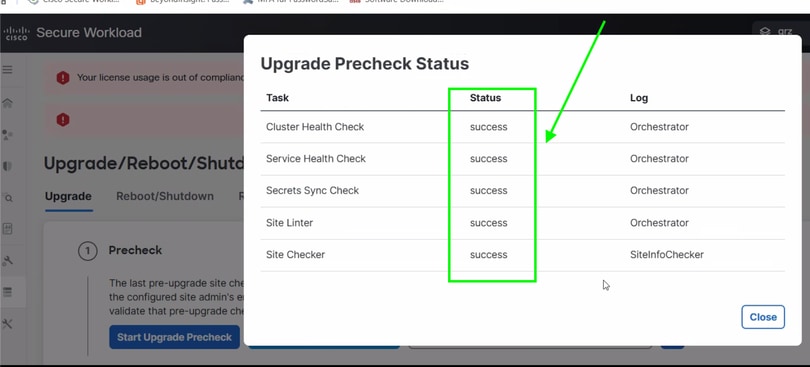 Output of Upgrade Prechecks