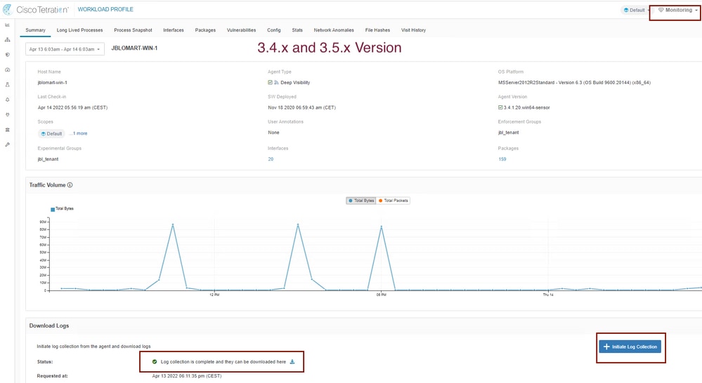 Generate the Secure Workload Agent Log Bundle of Agents Running on 3.4 x and 3.5 x Versions