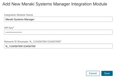 Add Meraki Manager Integration Module