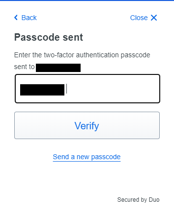 Passcode gesendet