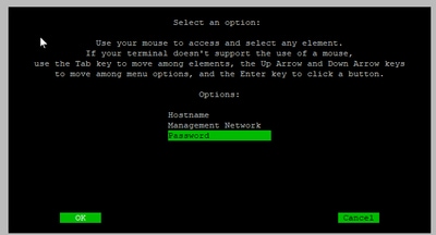 Selecting Password from a menu
