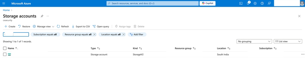 Select Your Storage Account Name