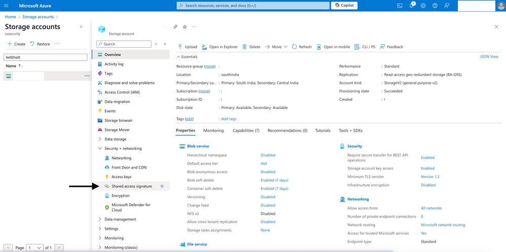 Select Your Storage Account to Slide Open Further Options