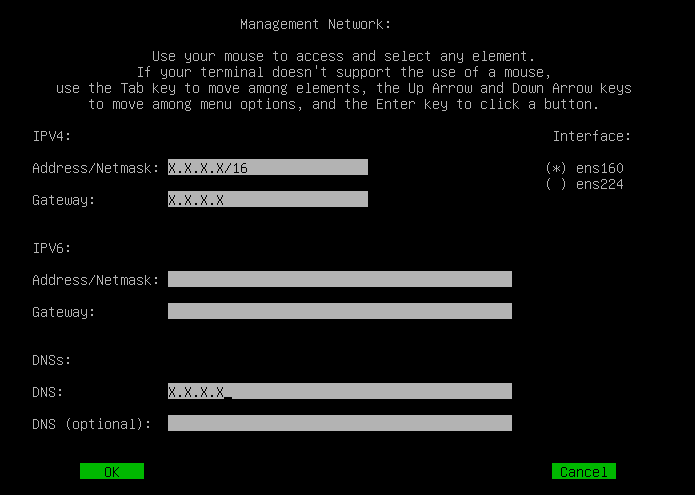The CTB command line interface showing the Management Network configuration page