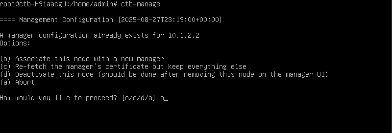 The CTB command line interface showing the output of the ctb-manage command