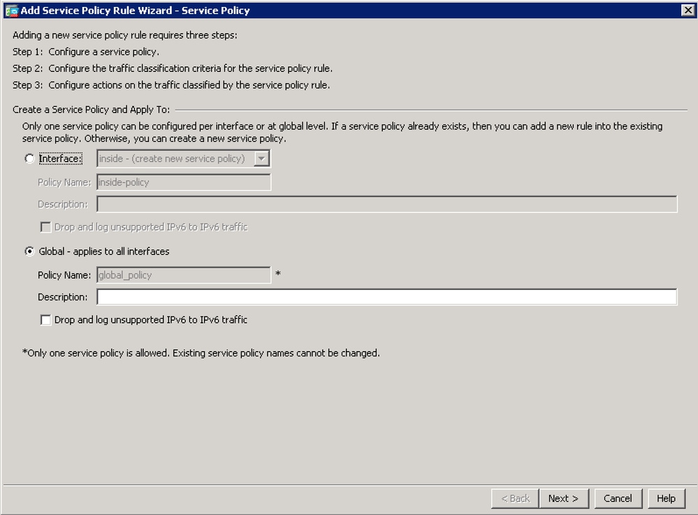 Add Service Policy Rule Wizard - Service Policy