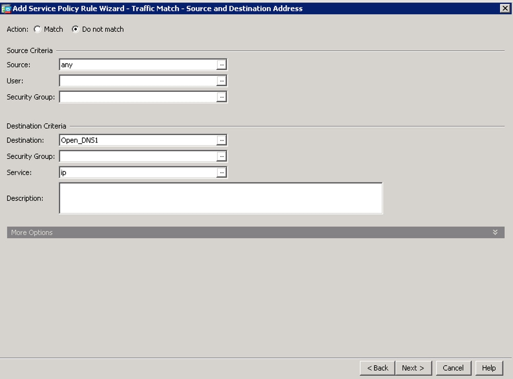 Add Service Policy Rule Wizard - Traffic Match