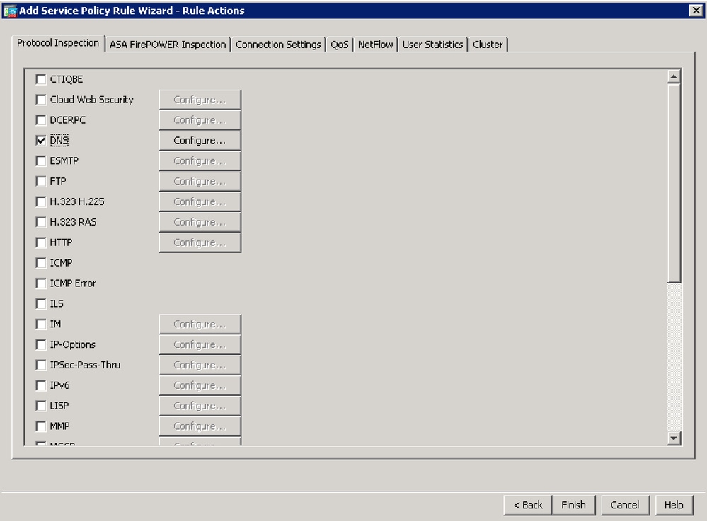 Add Service Policy Rule Wizard - Rule Actions
