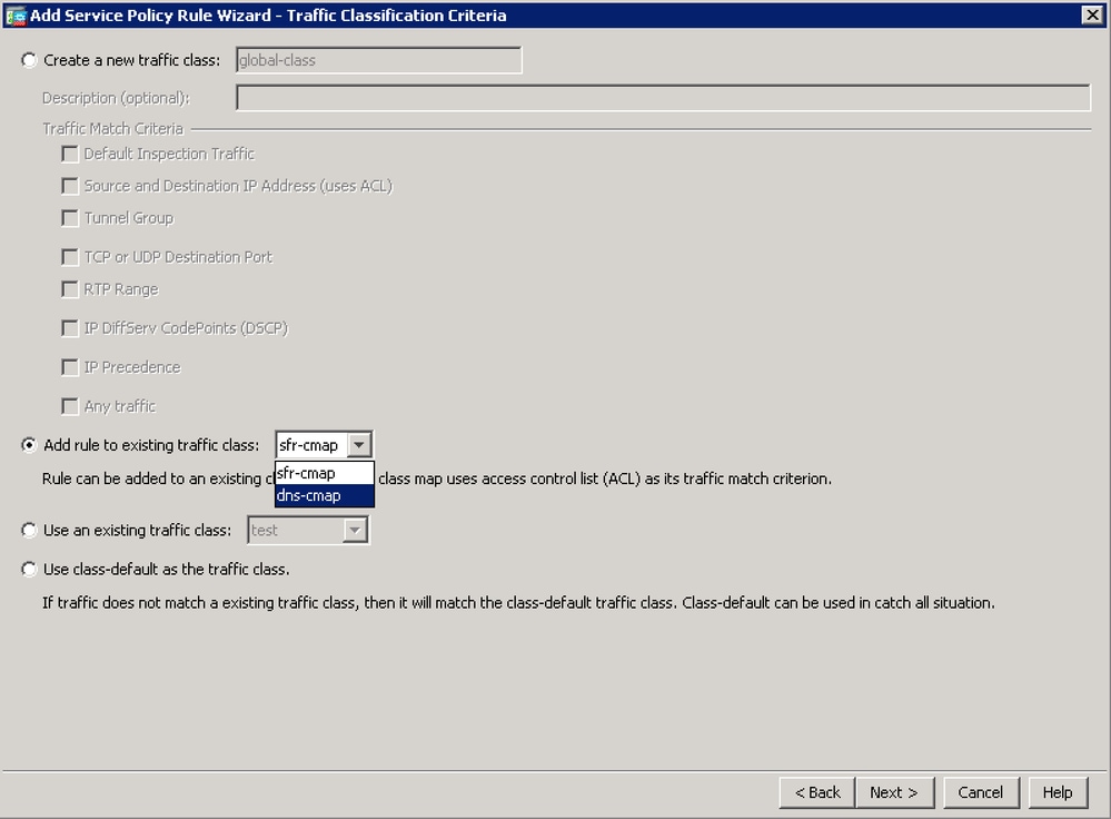 Add Service Policy Rule Wizard - Traffic Classification Criteria