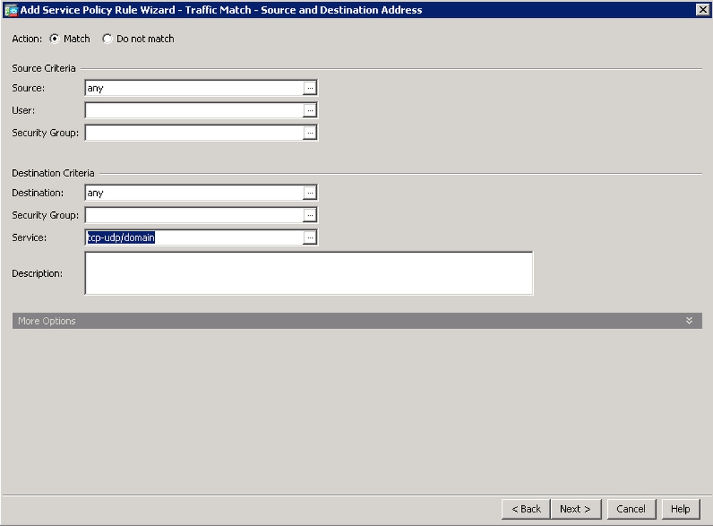 Add Service Policy Rule Wizard - Traffic Match