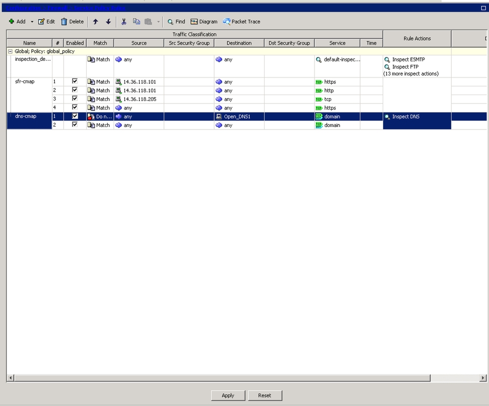 Configuration - Firewall - Service Policy Rules