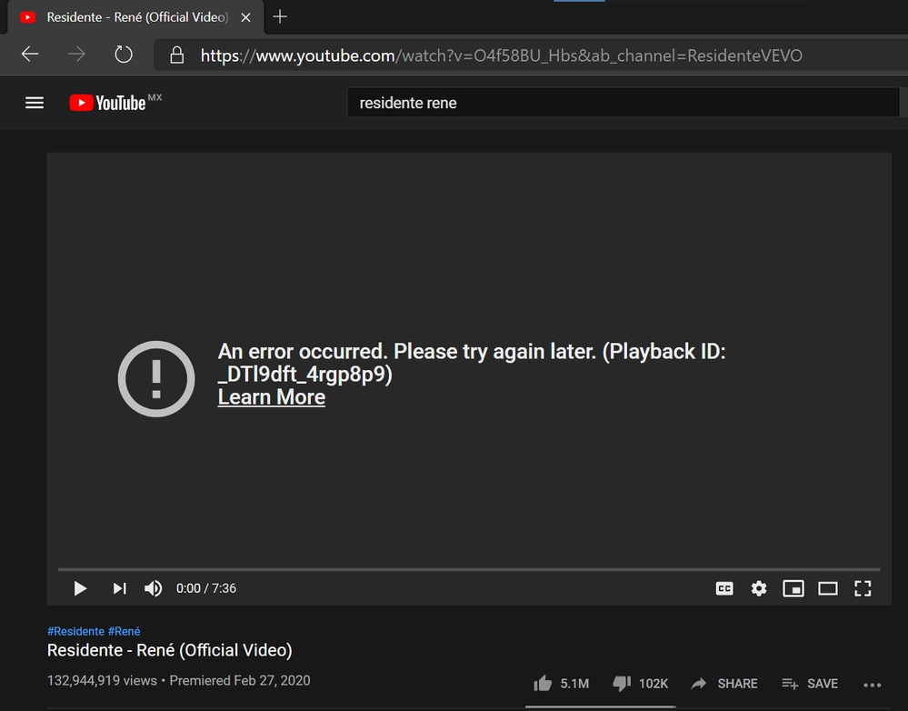 Example of an Error Loading a YouTube Video - 360074357372
