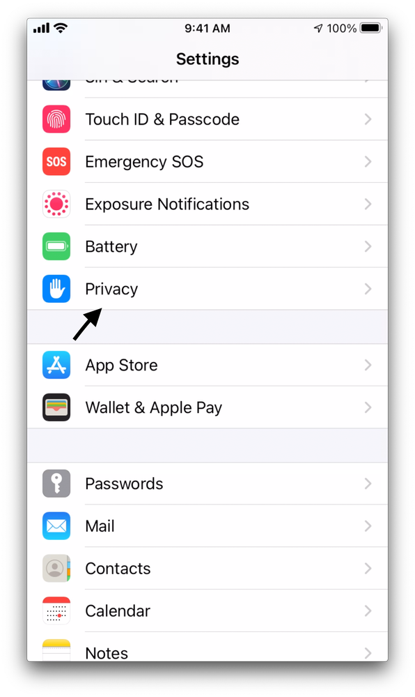 IOS settings - privacy