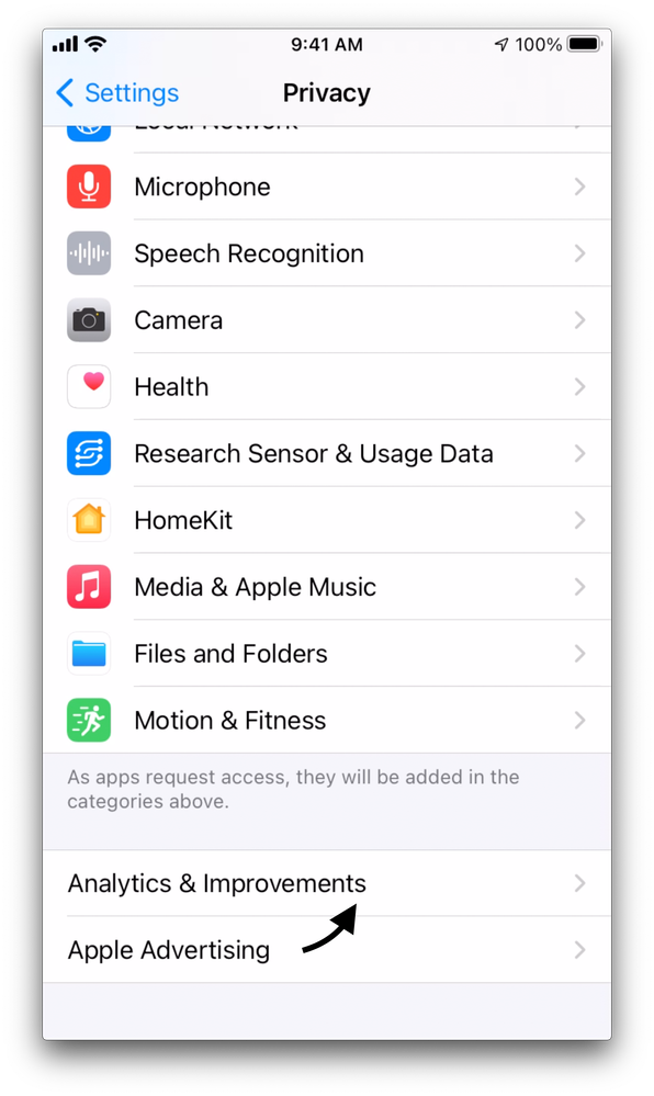 IOS settings - analytics and improvements