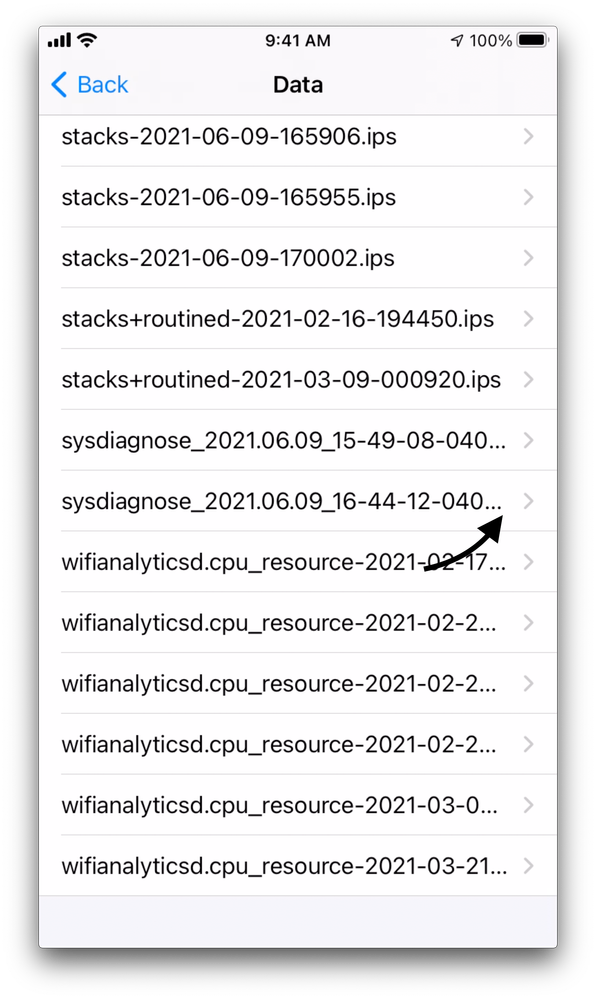 IOS sysdiagnose data file