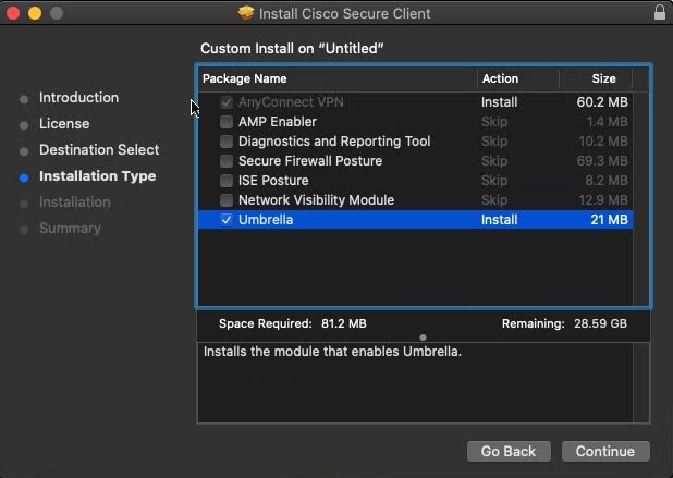 Select umbrella to install