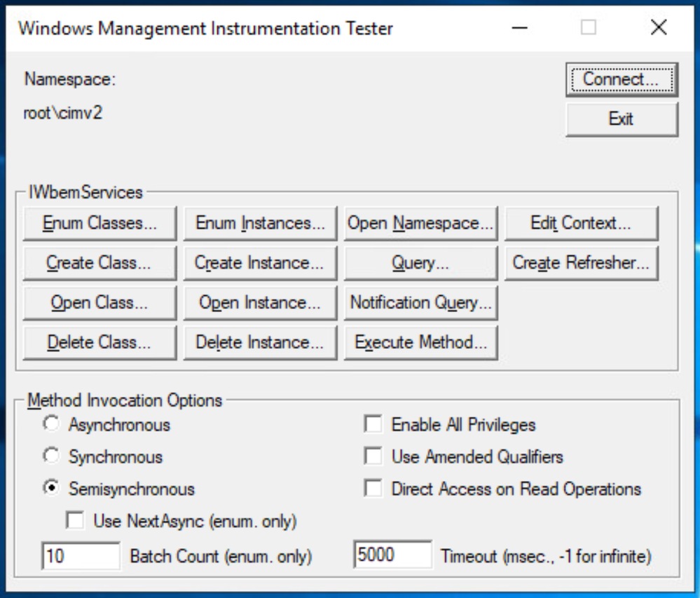 Test WMI Connectivity - Windows Management Instrument tester dialog2