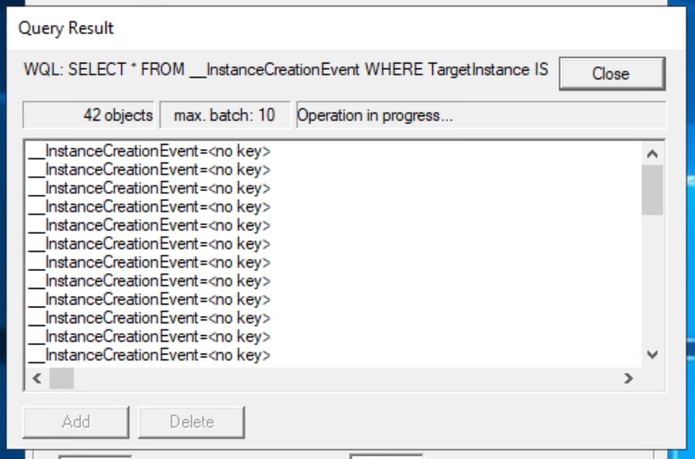 Test WMI Connectivity - WMI Query Result dialog