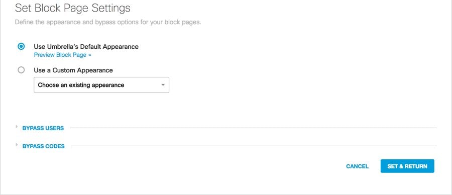 Under Block Page Applied Select Edit