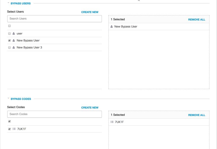 Expand Bypass Users and Bypass Codes