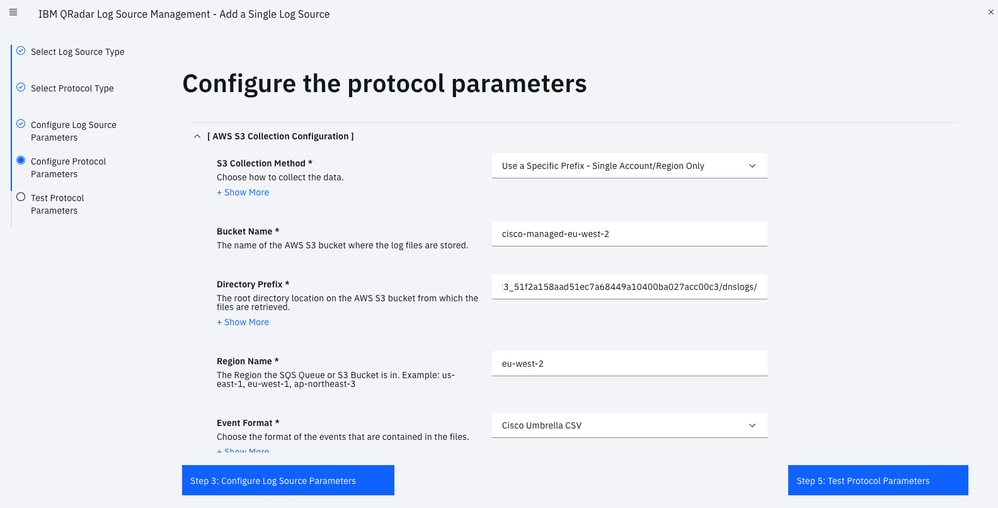 Configure the Cloud Security App for IBM QRadar - configure the protocol parameters continued