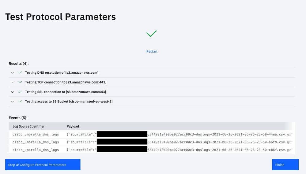 Configure the Cloud Security App for IBM QRadar - test protocol parameters