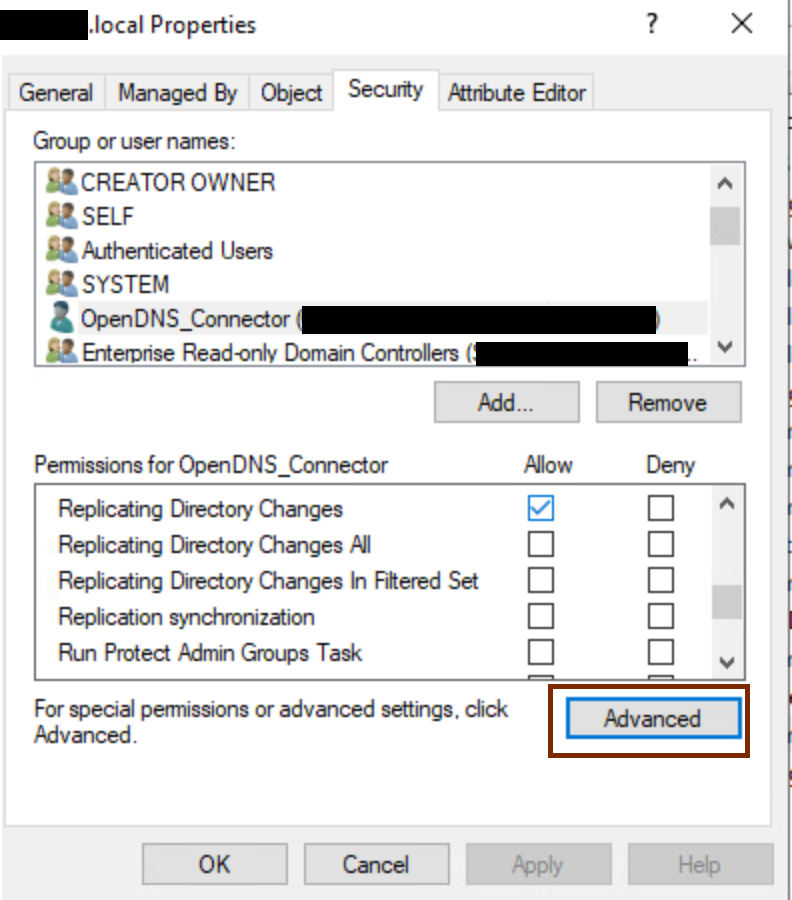 Select Advanced in Security Tab