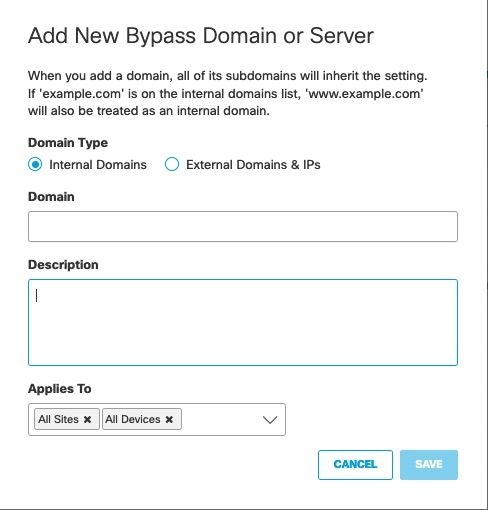 Add New Bypass Domain or Server Window