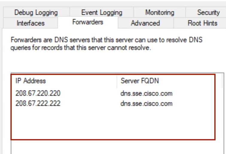 Internet Protocol Version 4 Properties dialog - Fowarders tab
