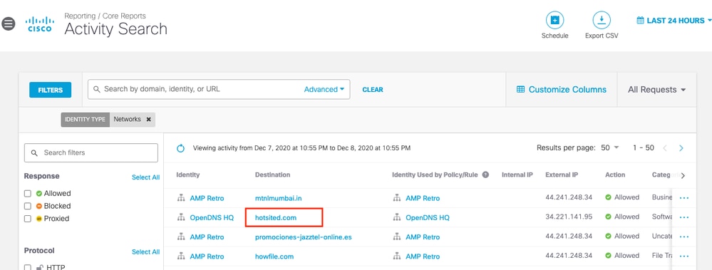 Activity Search page