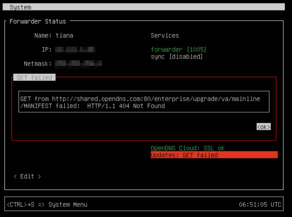 GET Failed Message from OpenDNS