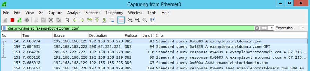 Wireshark Capture of Botnet Domain
