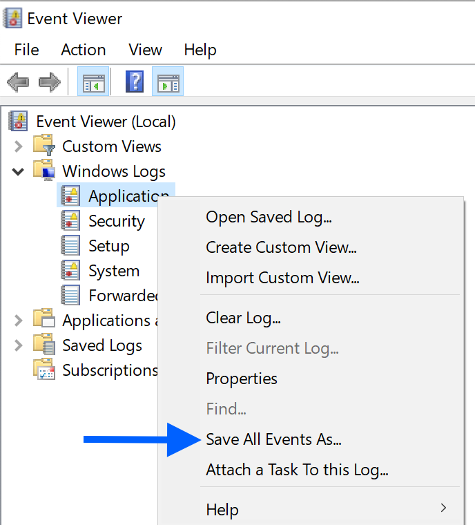 Select Save All Events As