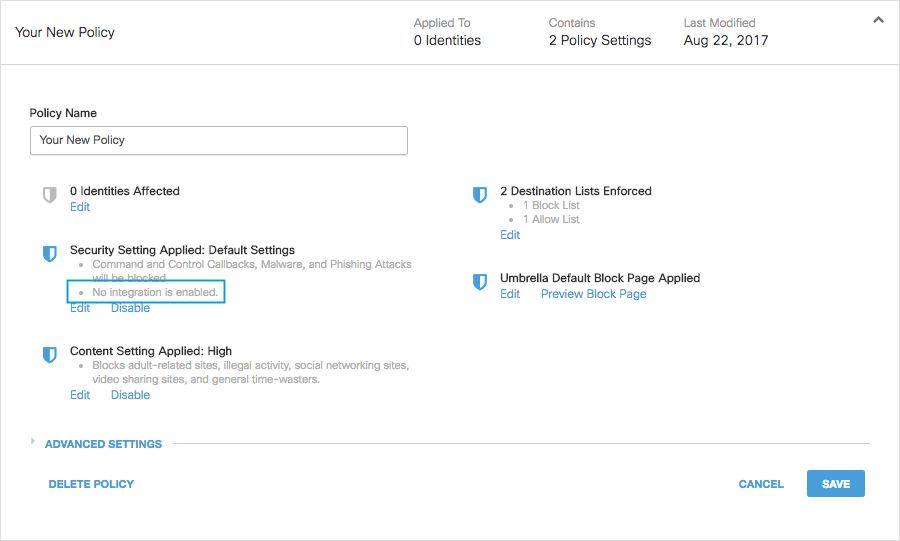 Security Settings Summary Page